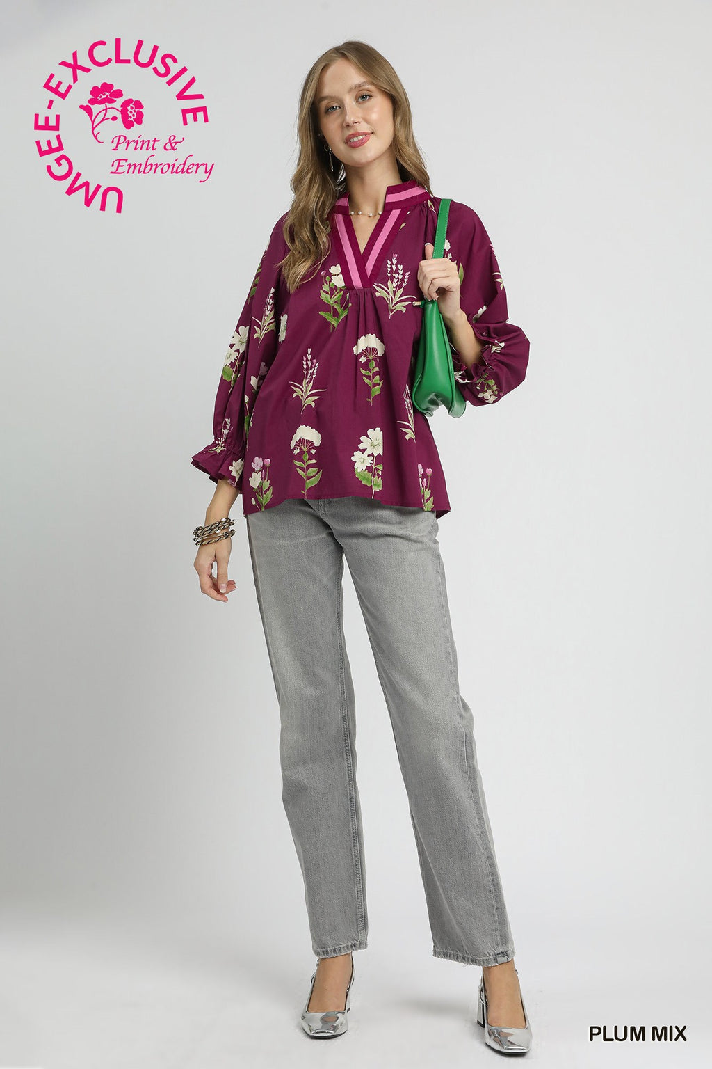 Floral Contrast Trim Blouse