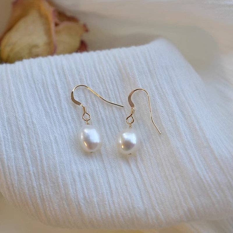 Natural Baroque Pearl Drop Earrings in 925 Sterling Silver