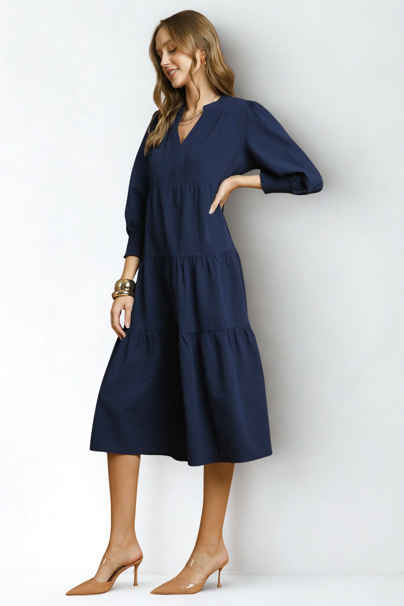 Textured Tiered Midi Dress