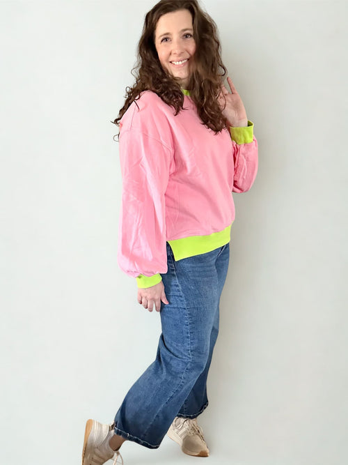 Colorblock Bubble Sleeve Sweatshirt