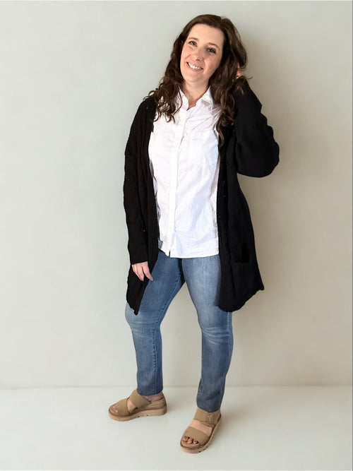 Chunky Cable Knit Open Front Fall Cardigan