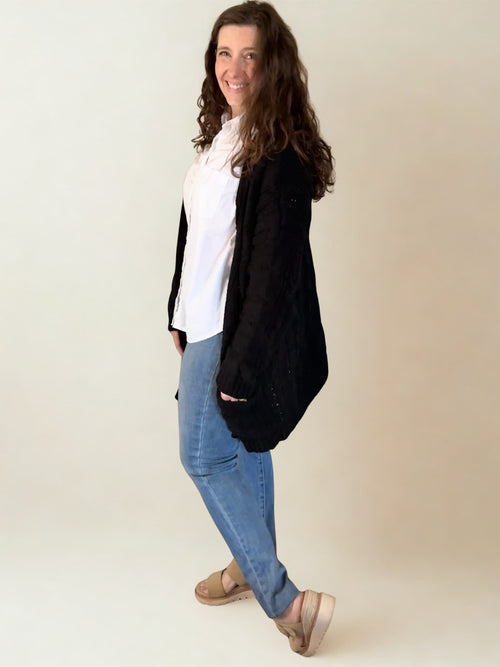Chunky Cable Knit Open Front Fall Cardigan