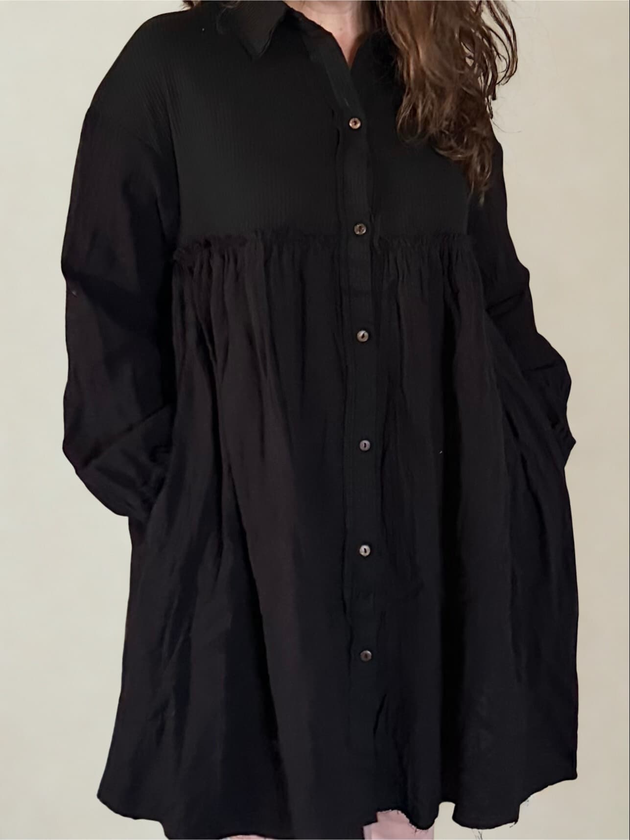 Patchwork Crinkle Puff Sleeve Shirt Dress