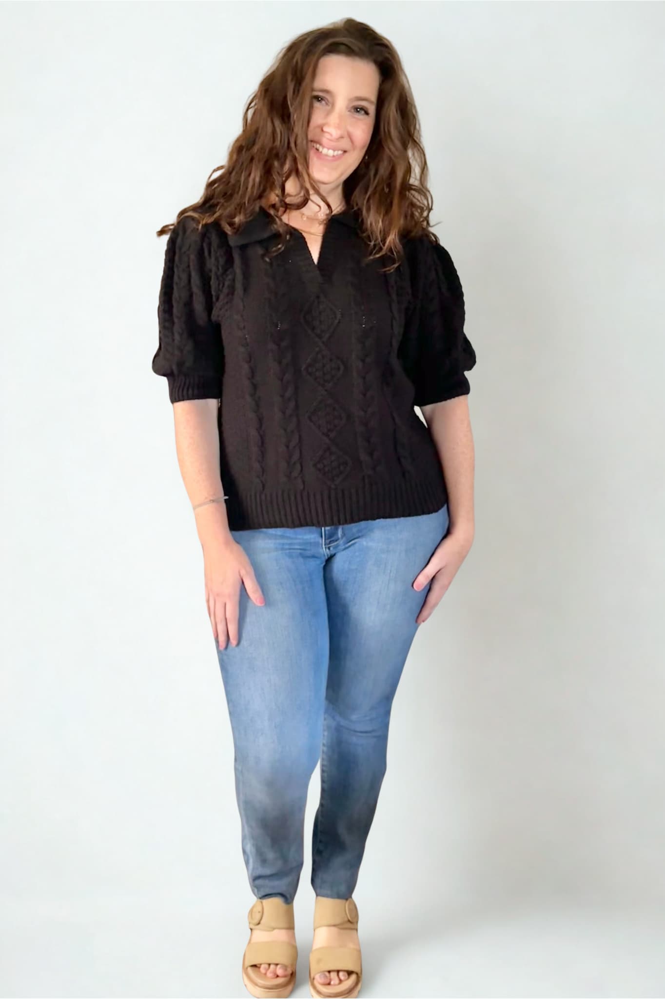 Solid Cable Knit Sweater