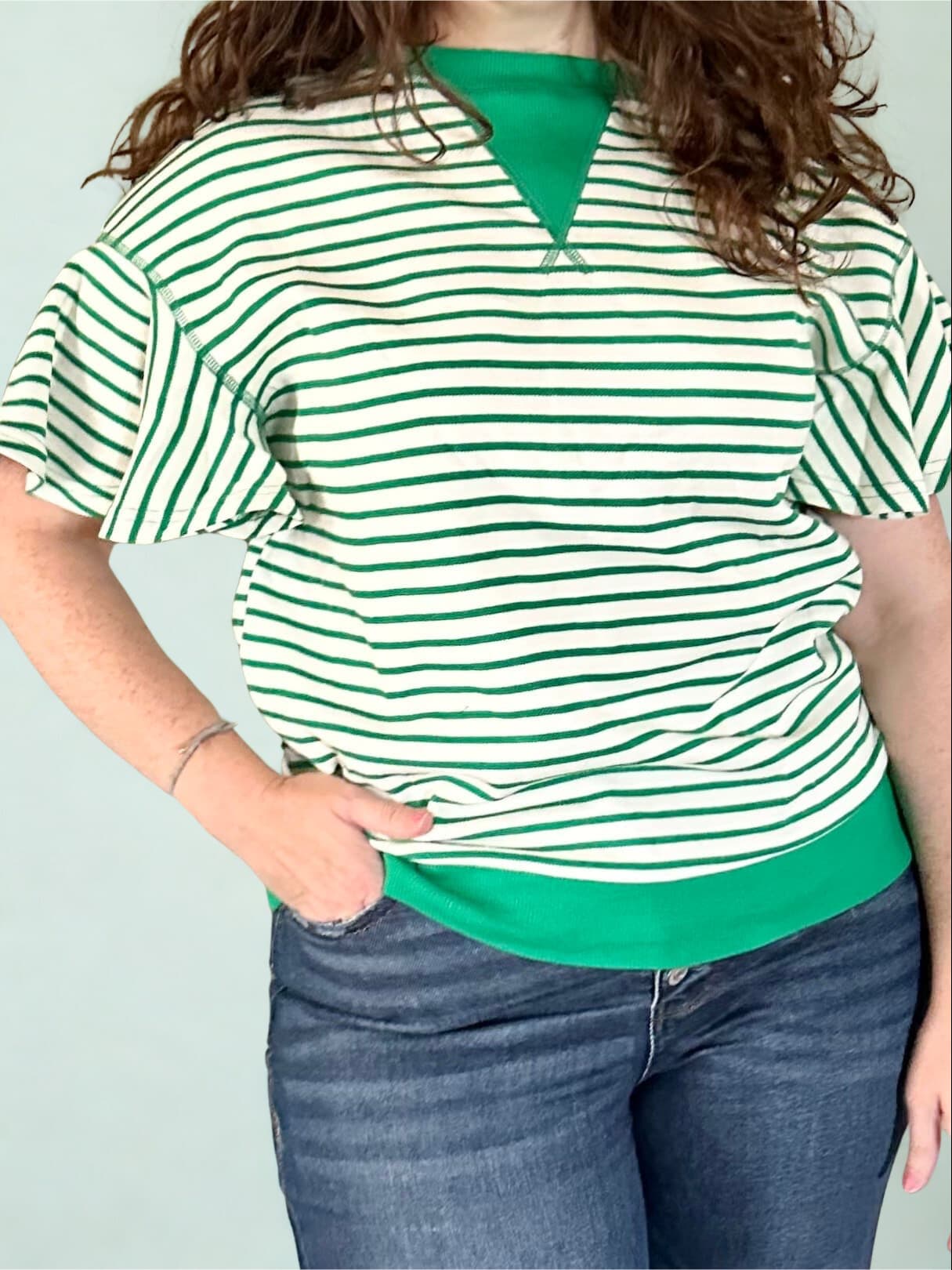 Striped Ruffle Short Sleeve Top