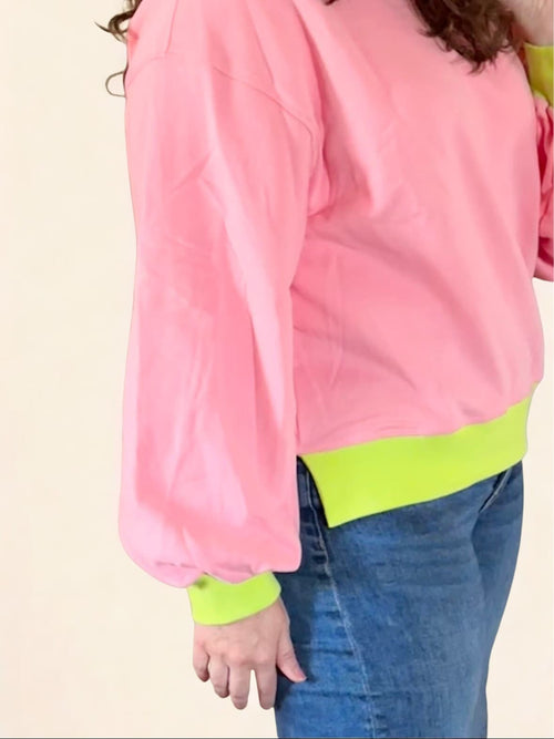 Colorblock Bubble Sleeve Sweatshirt